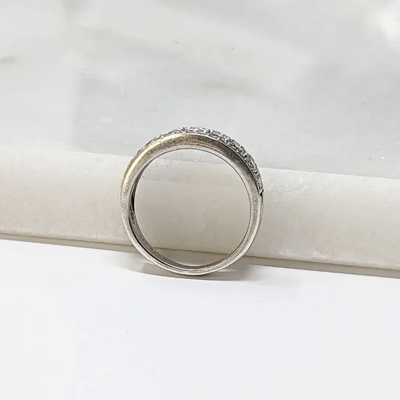 Sterling silver 925 wide band simulated faux diamond round ring vintage - Picture 6 of 7